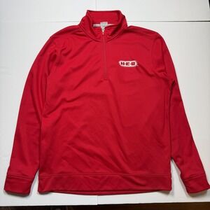 H-E-B Pullover Mens Medium Red Quarter Zip Performance Sweatshirt Port & Company